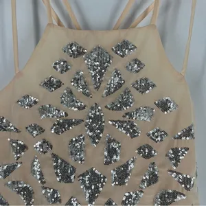 Truth NYC Sheer Lightweight Pink Chiffon SIlver Emellished Sequins‎ Strappy Tank thumbnail 3