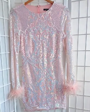 Blondie Nites Sequined Dress With Feather thumbnail 1