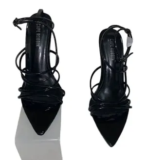 Cape Ribbon Black Strappy Stiletto Heels(Size 8M) thumbnail 1
