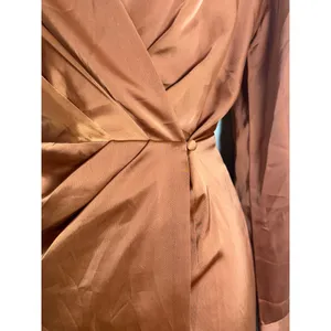 Banana Republic Satin Wrap Mini Dress Copper Brown Long Sleeve Collared Size 6 thumbnail 3