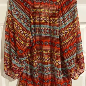 s Long Sleeve Boho Blouse Orange Blue Size XL thumbnail 8
