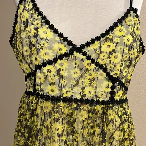 Y2K Romeo And Juliet Size L Yellow Black trim Lacy Dress NWT fairy baby doll thumbnail 4