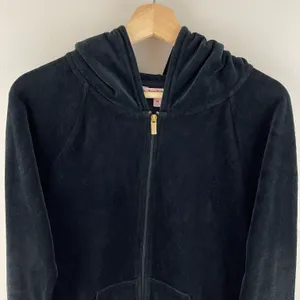Y2K Black Velvet Velour Hooded Tracksuit Jacket Sweatshirt thumbnail 3