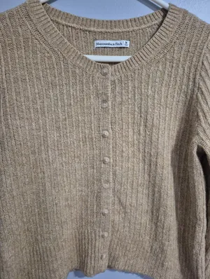 Abercrombie & Fitch Camel Ribbed Button-Front Cropped Cardigan Medium thumbnail 3