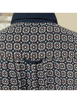 LOFT half button Hanley top tunic blouse shirt Geometric print burgundy Sz M thumbnail 13