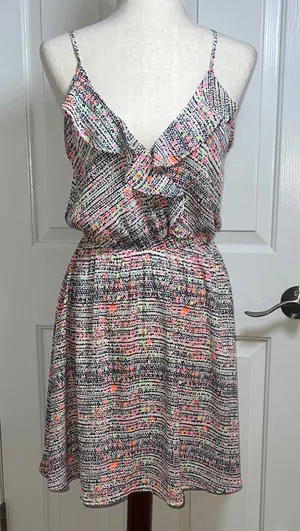 Lush Pink and‎ Gray Ruffled Wrap Sundress thumbnail 1
