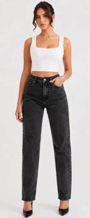 House of CB Bria Distressed High Waist Straight Leg Jeans FadedBlack Slim SizeXS thumbnail 1