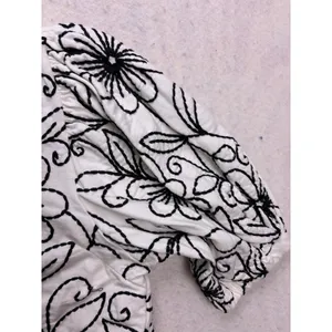 Maeve Puff-Sleeve Embroidered Pullover Top Women Size S White Black Crewneck thumbnail 5