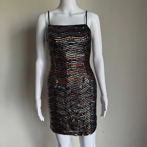 Avec Les Filles Chevron Rainbow Sequin Glam 70’s Party Dress NWT thumbnail 2