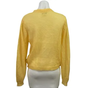 Two Thirds Women's Yellow Alpaca Button Down Long Sleeve Cardigan Sweater Top M thumbnail 3