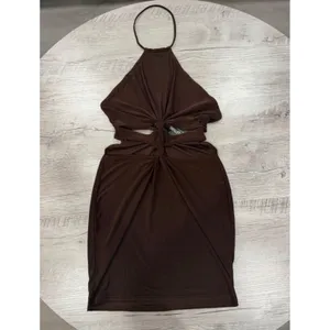 PrettyLittleThing Brown Cut Out Halter Bodycon Mini Dress Size US 4 NWT thumbnail 5