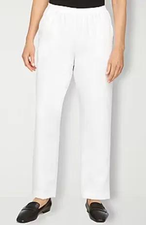 Alfred Dunner Classics Womens Straight Mid Rise Pull-On Pants White Size 14P thumbnail 1