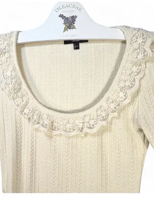 LULUS Women’s Coquette Appeal Cream Pointelle Lace Long Sleeve Top Size Medium thumbnail 4