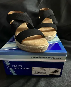 White Mountain Yanda Black Espadrille Wedge Sandals In Original Box SZ 8 thumbnail 1