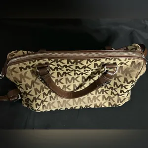 Michael Kors Calista Brown & Tan Logo Satchel Bag Purse thumbnail 13