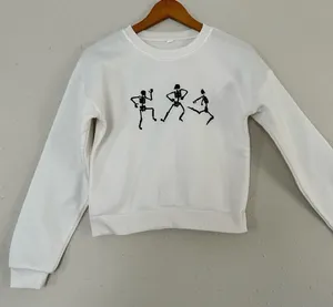🦋 White Cropped Dancing Skeleton Crew Neck Sweatshirt Halloween Spooky Small thumbnail 1