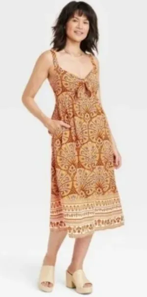 Knox Rose NWOT‎ Dress Wide Strap Orange Coral Floral Boho Midi Dress XXL thumbnail 1