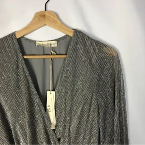 Lovestitch‎ Shooting Star Metallic Wrap Long Sleeve Mini Dress S thumbnail 5