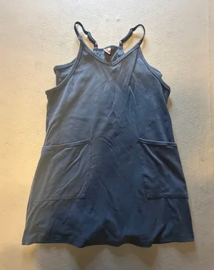 TARSE Blue V-Neck Exercise Mini Dress with Built-in Shorts and Pockets thumbnail 1