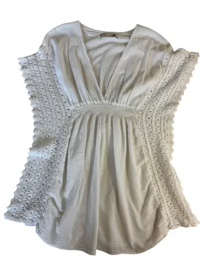 Sea Spice Resort White Crochet Sleeve Cover Up Tunic Dress Large thumbnail 6