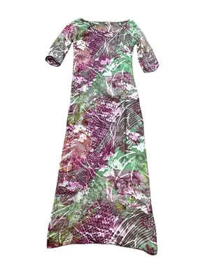 Womens Silk Floral Burnout Sheer Kaftan Dress Slits Boho Chic Maximalist Summer thumbnail 7