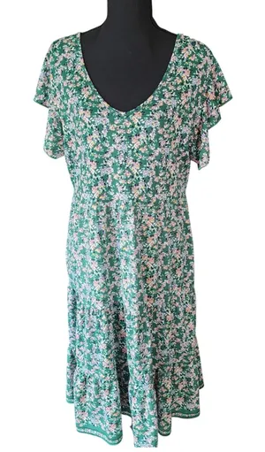 Max Studio XL Cottagecore Green Floral Tiered Women Boho Flutter Sleeve Dress XL thumbnail 1
