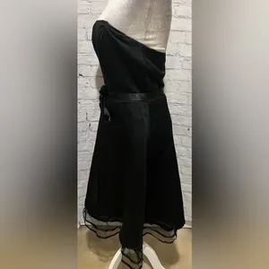 Bari Jay Strapless Belted Black Dress With Tulle Bottom Underlay Size 12 thumbnail 3