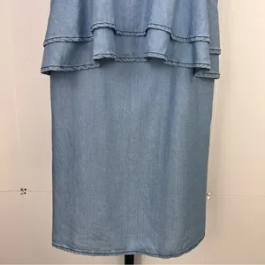 DO+BE Chambray Mini Dress Womens M Blue Tie Strap Ruffle Layered Boho Soft Girl thumbnail 6