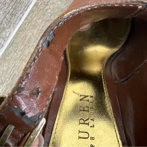 Ralph Lauren Hannie Brown‎ T Strap Peep Toe Wedge Sandals Leather Sz 8.5 thumbnail 9