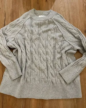 Aerie Gray Oversized Cable Knit Crewneck Sweater - Size Large thumbnail 1