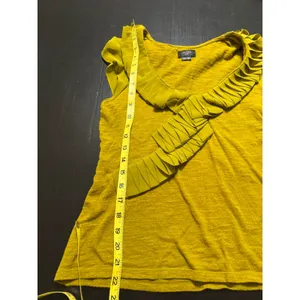 Deletta Anthropologie Mustard Yellow Pleated Ruffle Neck Knit Top Small Citron‎ thumbnail 2