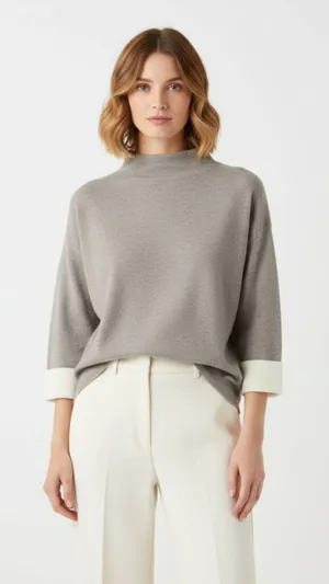 Tahari Gray Knit Mock Turtleneck Half Length Sleeve Knit Sweater S thumbnail 1