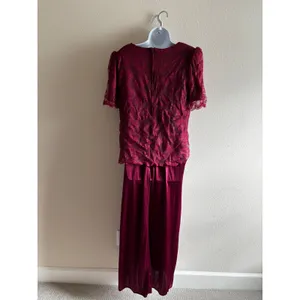Praise‎ Hymn 90s Vintage 2pc Dress Set M Burgundy Lace Sequin Formal Choir Gown thumbnail 13