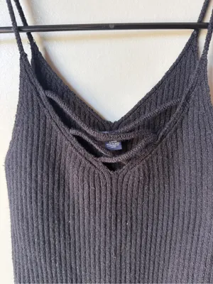 American Eagle Black Ribbed Strappy V-Neck Tank Top Size Small thumbnail 3