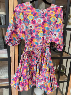 Shop The Mint Floral flouncy dress ruffle pleated fit & flare tie waist braided colorful thumbnail 1