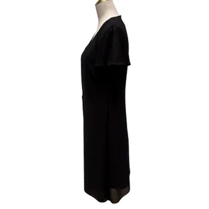 VTG 90s Elegant‎ Mock Jacket Sheath Dress 10 Black Beaded Floral Midi Modest thumbnail 5