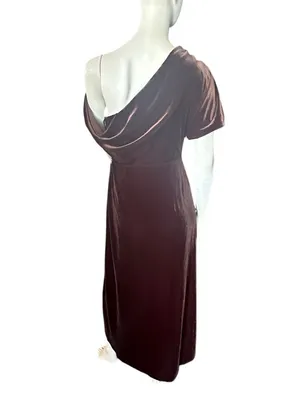 RoseGod Asymmetrical Velvet One Shoulder Midi Dress Brown Size 10 NWT thumbnail 4