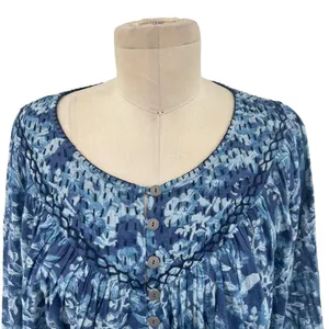 Free People Cool Meadow Printed Top Denim Combo‎ Blue Floral Size XS thumbnail 4