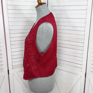 Vintage 90s Heirloom Collectibles Embroidered Beaded Sweater Vest‎ Red Medium thumbnail 2