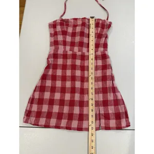 Reformation Halter Plaid Mini Dress 4 Red 100% Linen Festival Travel Vacation thumbnail 4