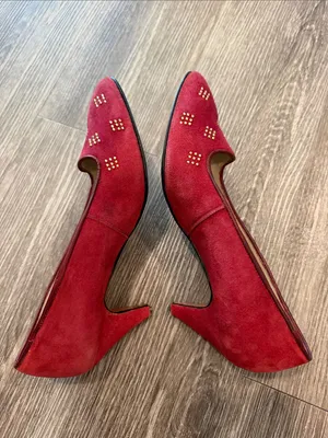 Pollini vintage pointy toe heels red suede leather 37 / US 7 thumbnail 9