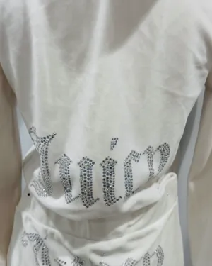 Juicy Couture Bling Velour Tracksuit Jacket Hoodie & Pants in Cream Soda thumbnail 9