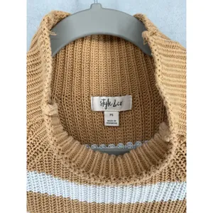 Style & Co Womens Sweater Mock Neck Striped Cotton Knit Camel White PS thumbnail 5