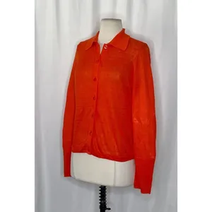 NWT!! J. CREW Collared Button-Up Sweater Cardigan Linen Poppy Orange Red Small thumbnail 6
