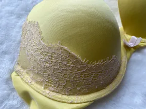 Women's Very Sexy Push-Up Lace Trim Bra Yellow, 34D thumbnail 3