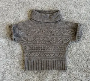 Nine West Short-Sleeve Cable Knit Turtleneck Sweater Brown - Size Medium thumbnail 1