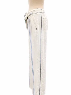 Ann Taylor Linen Blend Wide Leg Tie Waist Pants | White Multi-Stripe | Size 10 thumbnail 2