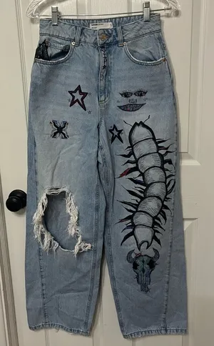 GARAGE baggy barrel jeans size‎ 26 customized distressed thumbnail 1