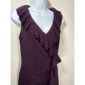 Lauren Ralph Lauren Dress Purple Ruffle‎ V-Neck Sleeveless Sheath Classic Size 4 thumbnail 2