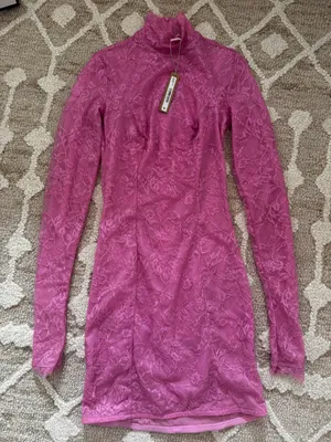 SKIMS Pink Lace Turtleneck Longsleeve Mini Dress thumbnail 3